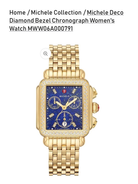 Michele Accessories - Michele Gold Bracelet Watch with Blue Dial and Diamond Bezel